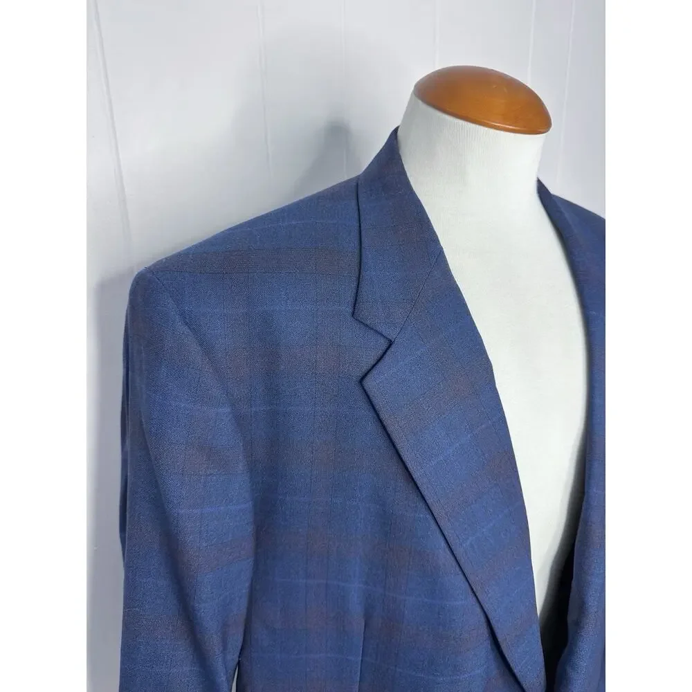 Tom James Bespoke Holland & Sherry Navy Plaid Sport Coat Blazer 50L* Savile Row